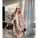 Cannes Large Size New Year Rainbow Check Korean Style Loose Padded Warm Long Wool Coat Jacket
