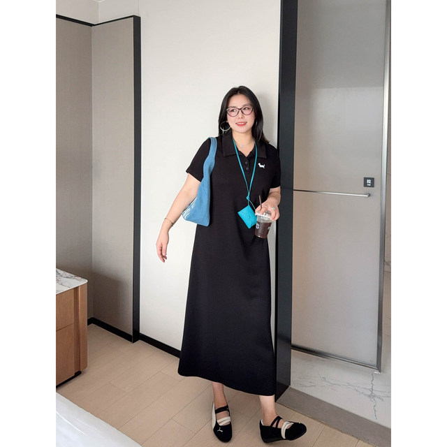 VOGANA Cannes home large size women's clothing Korean age-reducing college polo collar loose slimming dress length