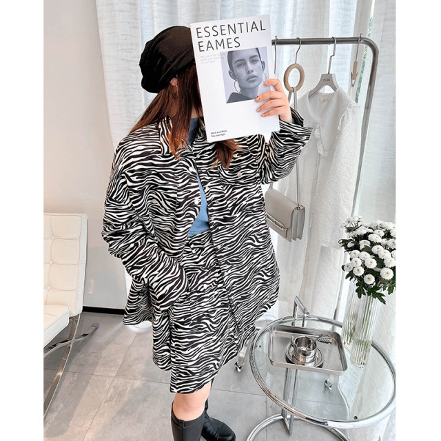 vogana Cannes home large size original fashionable small lapel leopard print zebra print shirt crisp cotton warm jacket