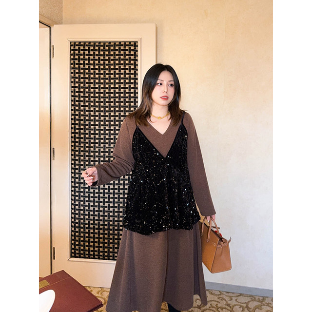 Vogana Cannes plus size original paper skirt sexy back cross waist slimming A-line dress double version