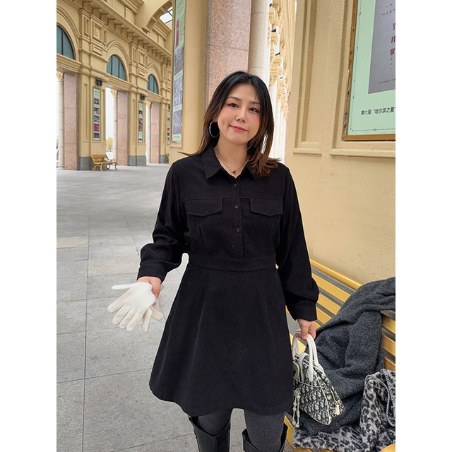 vogana Cannes Large size original autumn and winter thick warm A -line shirt skirt loose, thin waist dress
