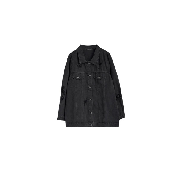 VOGANA Cannes home large size women's clothing early spring street yuppie style tearing denim clothes loose and cover meat to make it look slimming jacket