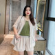 vogana Cannes home large size original retro plaid mid-sleeved suit shorts fat girl slimming suit two-piece set
