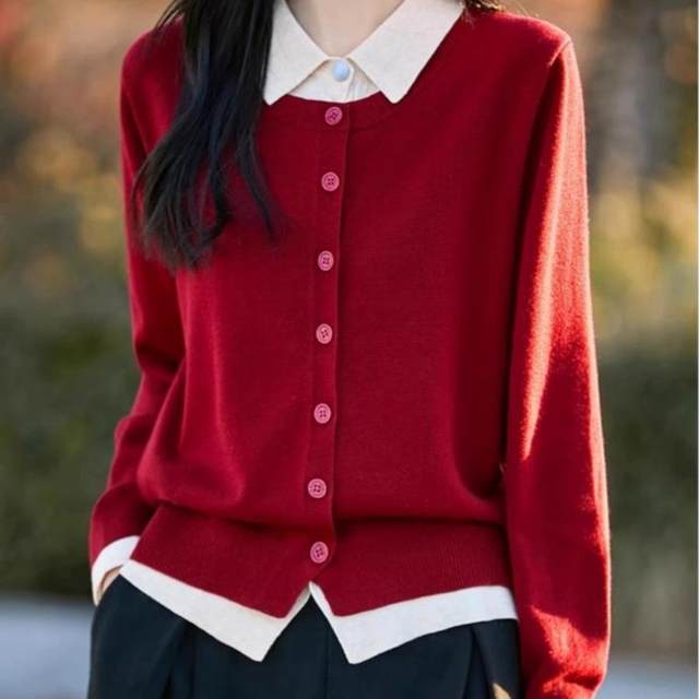Contrast Lapel Knit Cardigan