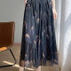 
2025 summer new mesh printed retro fashionable high-waisted skirt draped temperament slim and large midi skirt