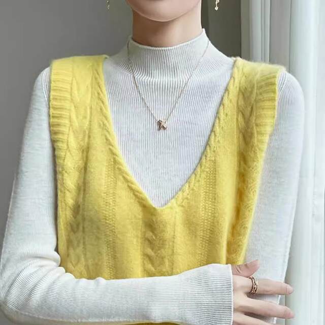 Layered sweater vest vest women V-neck cork sweater vest autumn sleeveless layered bottoming shirt horse clip