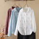 Japanese Mori Women's New Cartoon Embroidered Cherry Lace Hollow Pocket Women's Long Sleeve Shirt Trendy