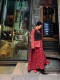 Ma Shuer wrinkled hemp texture retro prints slim big swing flowing red long skirt linen pleated skirt
