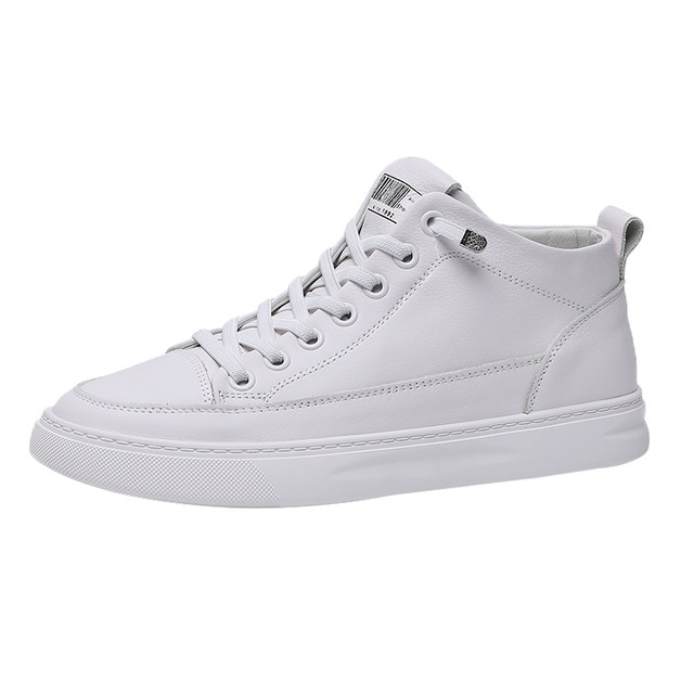 First-layer cowhide high-top white shoes for women, breathable 2025 autumn and winter genuine leather versatile women's shoes, flat-soled sports and casual sneakers