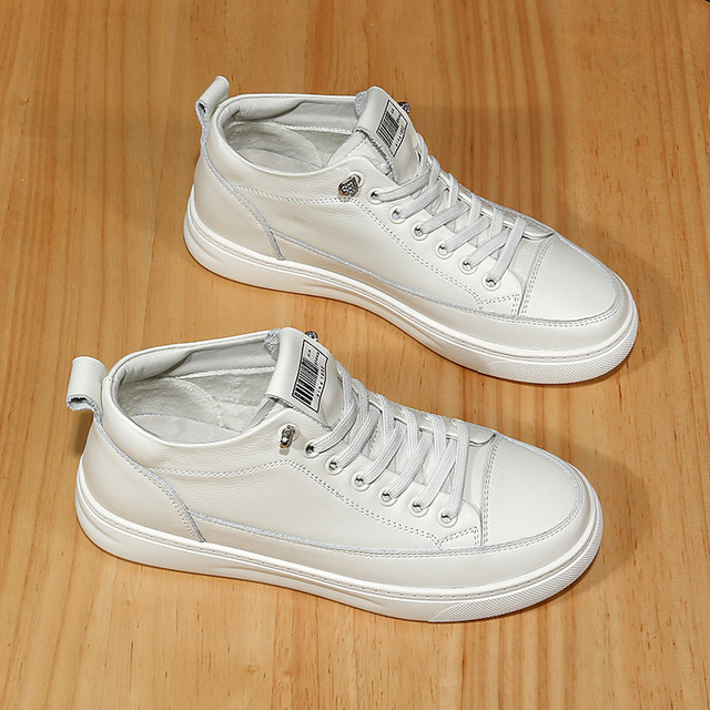 First-layer cowhide high-top white shoes for women, breathable 2025 autumn and winter genuine leather versatile women's shoes, flat-soled sports and casual sneakers
