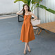 Summer new style for women, small and fresh seaside vacation high-end waistline A-line strapless long skirt