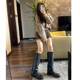 European station full genuine leather autumn and winter new knight boots retro boots Maillard high-top flat bottom knee-high straight boots