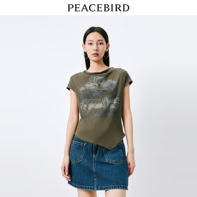 Peacebird Women's Basic Multicolor Spring and Summer T-shirt Round Neck Half High Neck Ragsleeves Short Sleeve Knitted Sweater Collection