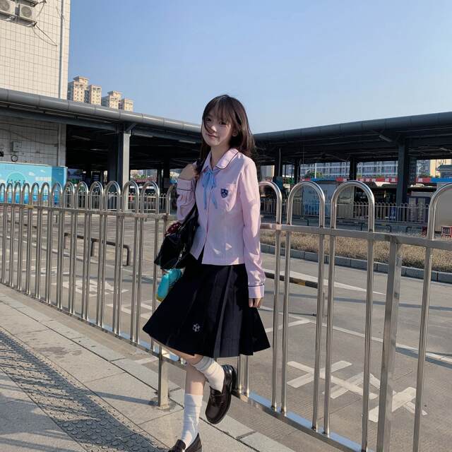 Stars hug the moon, Rhodes-Chinese shirt, college style, white striped waist, long sleeves, slim jk uniform top for women