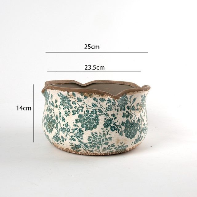 
Central and Northern European creative ceramic ice-cracked potted succulent green plants glazed pots decals retro pastoral home gardening soft decoration