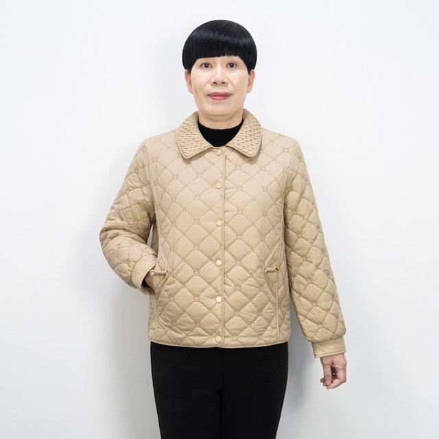 Mother's jacket in her 50s autumn and winter jacket fashionable casual solid color 2025 middle-aged women's jacket cotton thin loose