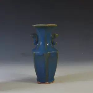 美品】花瓶 陶器 鈞窯 藍釉 窯変 置物 中国 骨董 工芸品 美術品 Nc-