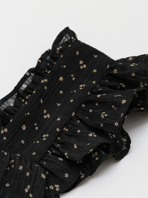 Small French sleeveless cake short suspender top design sense small fly sleeve black floral shirt for women
