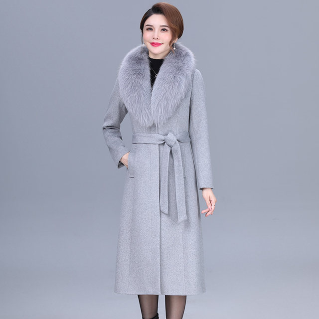 Fox fur collar cashmere coat for women mid-length 2025 new autumn and winter fashion high-end mother wool wool coat