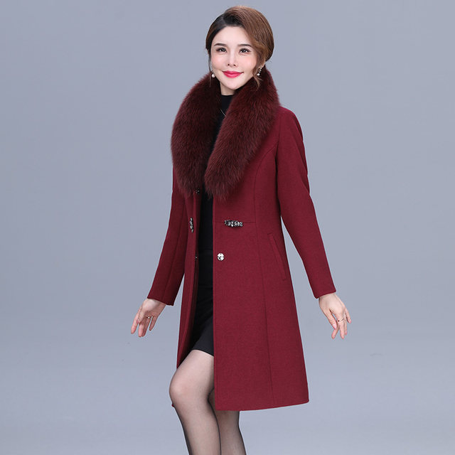 Fox fur collar cashmere coat 2025 new autumn and winter small middle-aged and elderly mothers wear high-end woolen coat for women