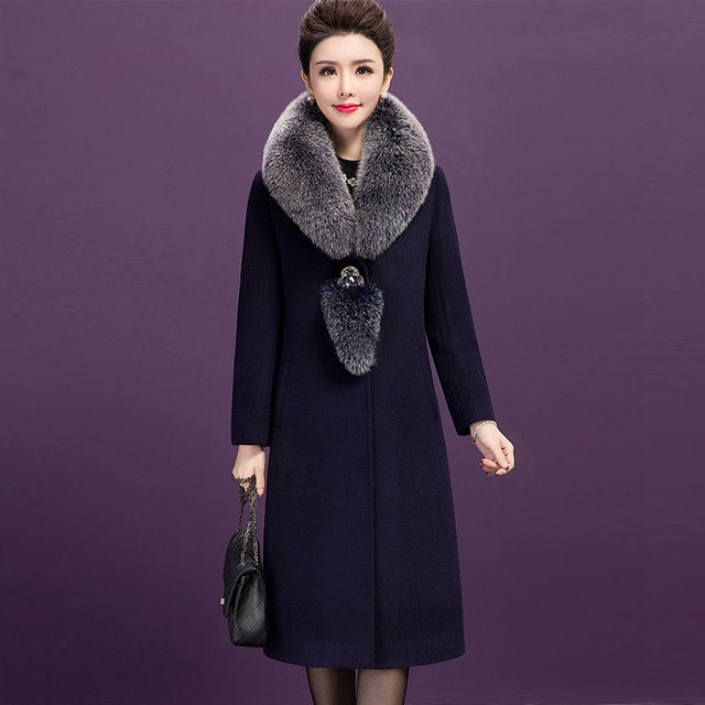 Large fur collar cashmere coat women's mid-length 2025 autumn and winter new middle-aged mother's wear waist wool woolen coat
