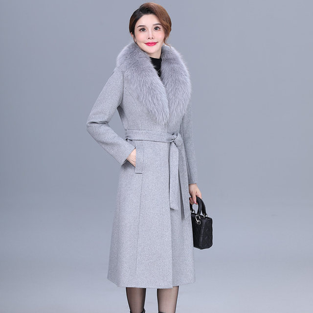 Fox fur collar cashmere coat for women mid-length 2025 new autumn and winter fashion high-end mother wool wool coat