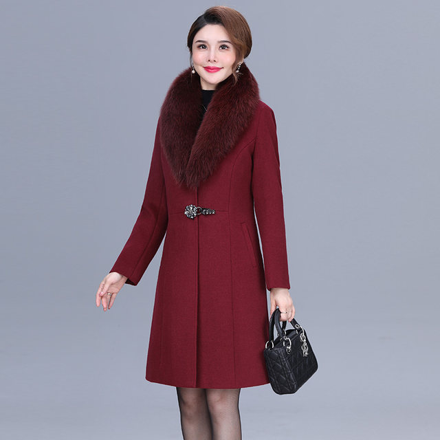 Fox fur collar cashmere coat 2025 new autumn and winter small middle-aged and elderly mothers wear high-end woolen coat for women