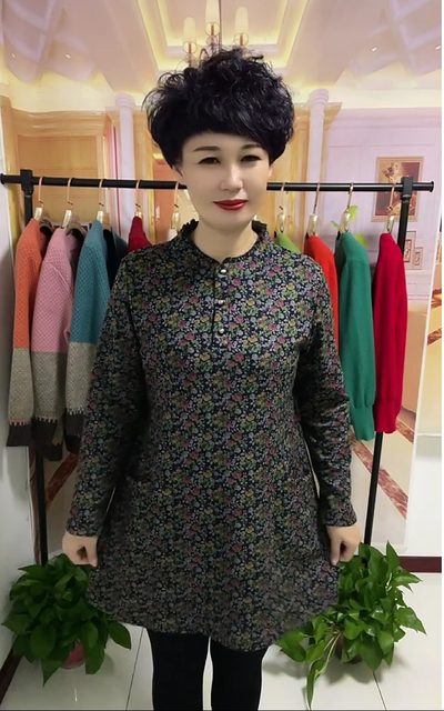 Autumn and winter middle-aged and elderly mothers' tops with fungus stand-up collar and thickened German velvet with pockets to cover the belly, fashionable mid-length dress