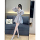 Autumn clothing for women in 2024 new high-end temperament celebrity waist-hugging and slimming tie-dye V-neck ruffle a-line dress
