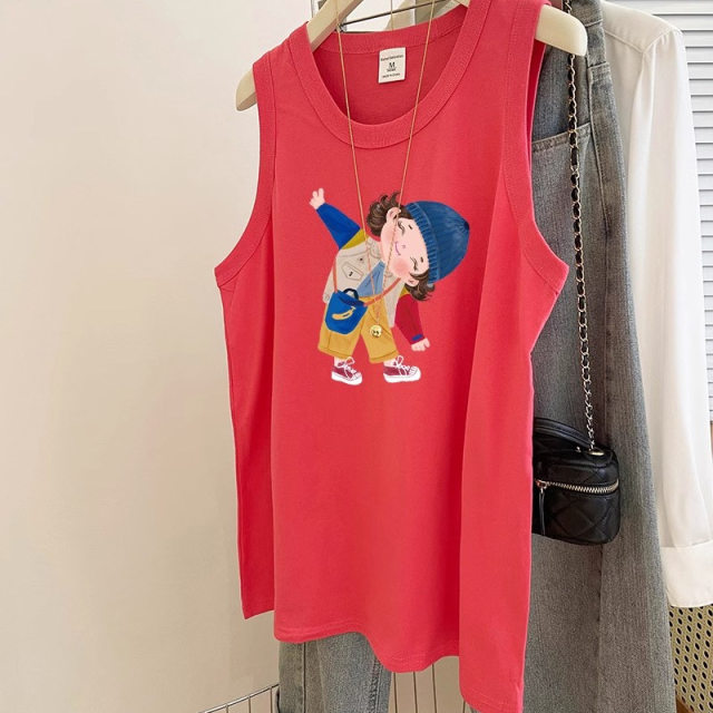 oversize large-size cotton sleeveless T-shirt for women in summer mid-length loose casual vest fat mm belly cover top
