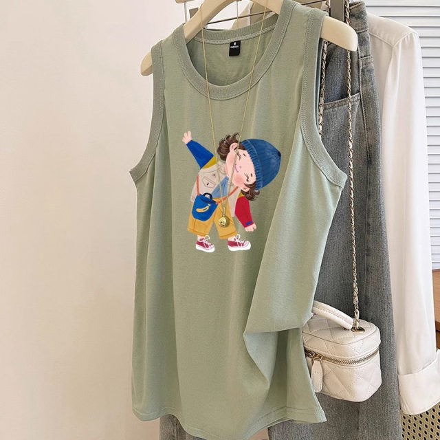 oversize large-size cotton sleeveless T-shirt for women in summer mid-length loose casual vest fat mm belly cover top
