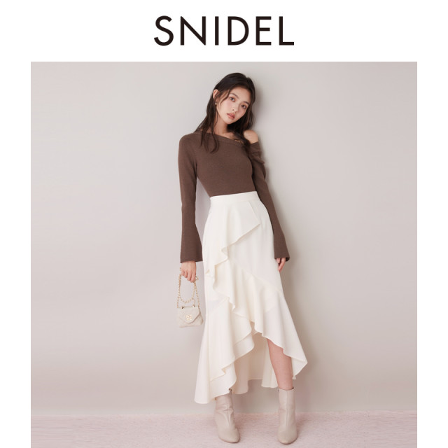 
SNIDEL autumn and winter style elegant high waist irregular plaid ruffled skirt SWFS245041