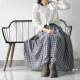 Sweet and age-reducing Japanese retro loose cotton literary plaid skirt A-line mid-length large hem skirt