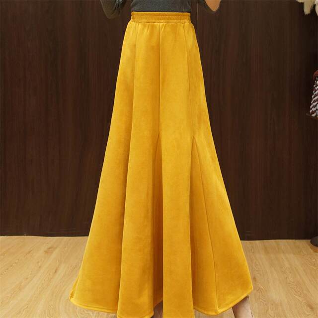 RL autumn and winter new skirts are slim and versatile thick skirts, large hem skirt, super long skirt, suede printed skirt, large size
