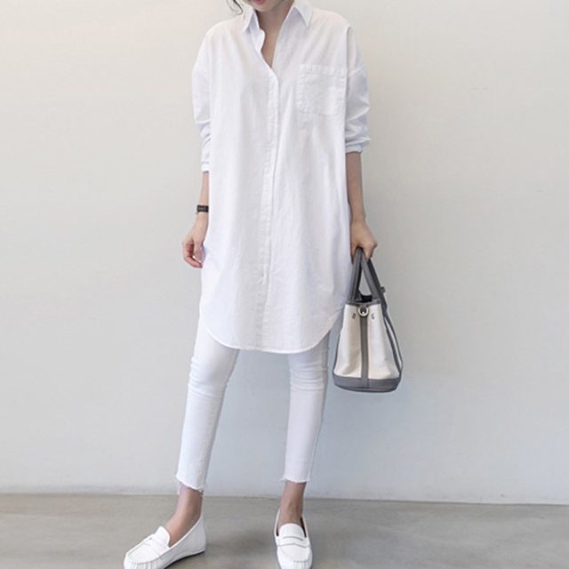 Korean white shirt for women long sleeves, mid-length loose large size slim striped top 2025 spring and autumn new shirt