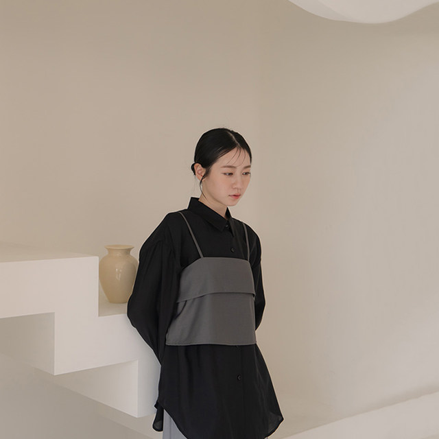 QUEENSHOP 2025 Autumn and Winter Women's Letty Short Shoulder Suit Blouse Vest - Gray 01098988