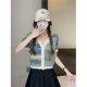 Small fragrance style short top for women's summer v-neck irregular rainbow striped ice silk sweater French waist short-sleeved T-shirt