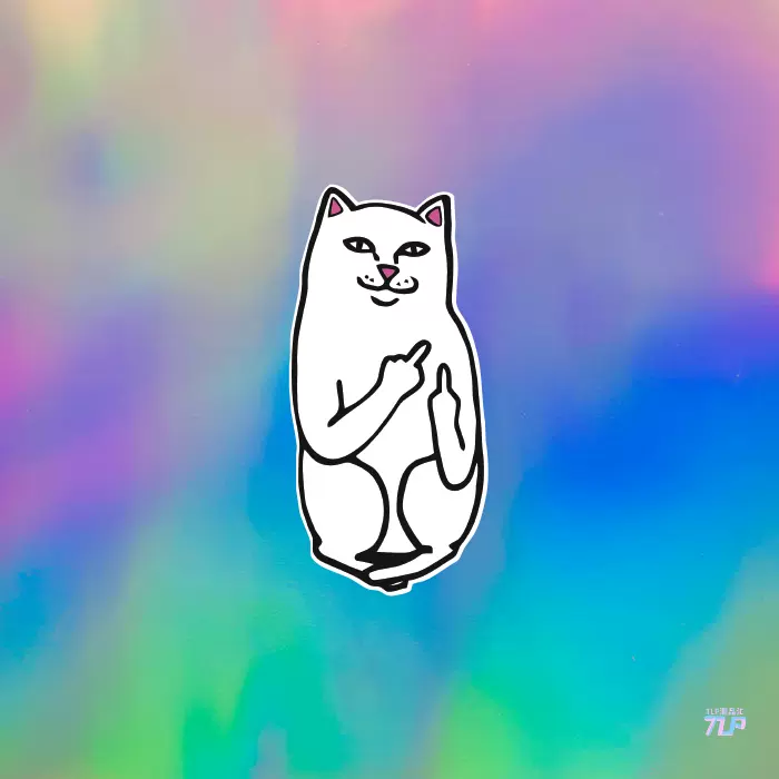 Tlp反光车贴ripndip中指猫潮牌白猫宠物行李箱笔记本遮划痕贴纸
