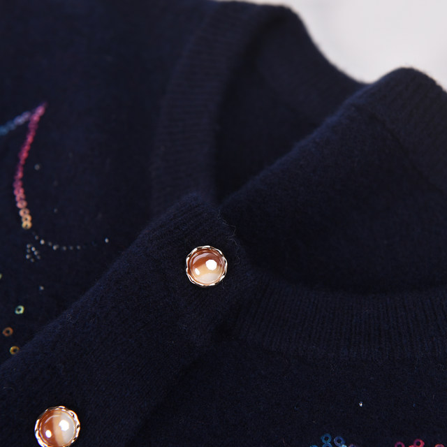 Mom's new autumn and winter fashion 100 full wool cardigan middle-aged and elderly women's clothing fashionable and clean sweater temperament jacket