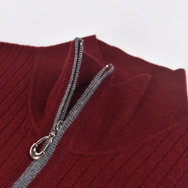 100% pure woolen sweater for middle-aged and elderly autumn and winter new style knitted cardigan for mother zipper lapel sweater jacket for women loose