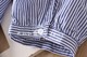 2025 autumn new style round neck spliced ​​pleated small shirt, blue and white striped quarter sleeve cotton, women's loose shirt