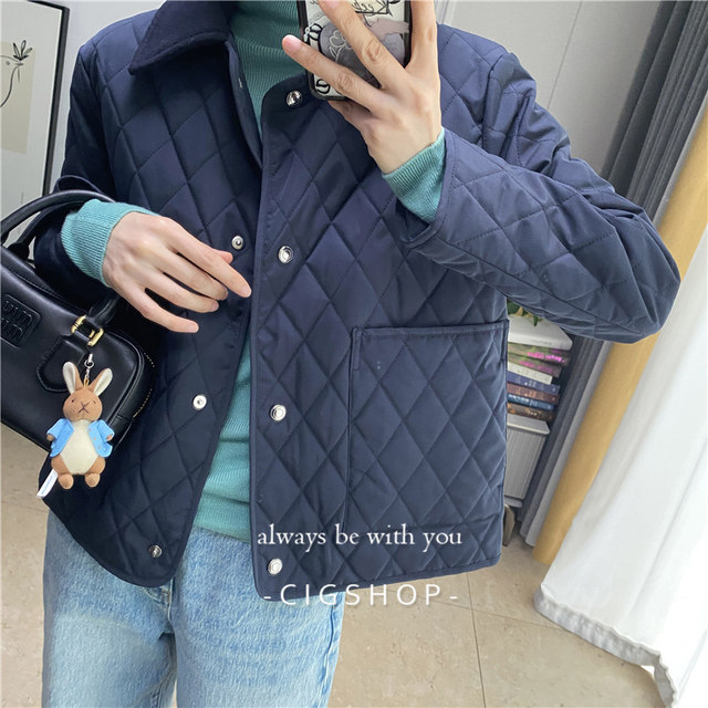 Self-restrained high-end wool collar quilted diamond lightweight cotton jacket with high-sensory cotton jacket with short jacket