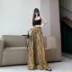 Ink butterfly printed acetate wide-leg pants for women's suit skirts and trousers spring and autumn floor pants ice silk national style extended trousers
