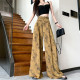 Ink butterfly printed acetate wide-leg pants for women's suit skirts and trousers spring and autumn floor pants ice silk national style extended trousers
