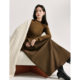 Inman knitted splicing dress for women in autumn new half-high neck long sleeve waist A-line base long skirt 18438120