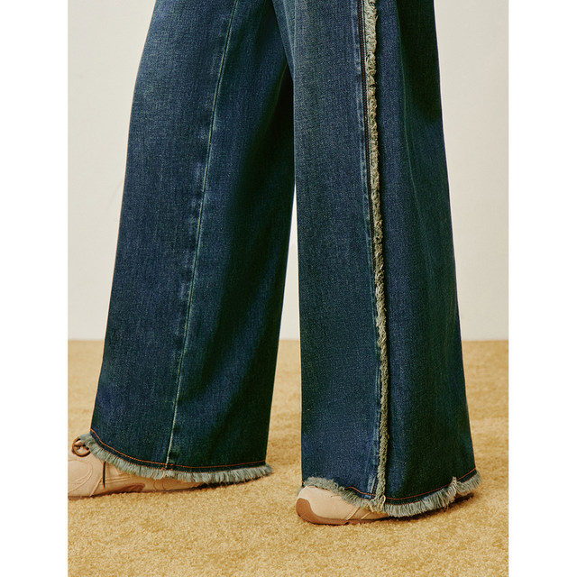 Inman x Mirei co-branded retro breasted jeans 2024 winter women's new loose straight versatile trousers