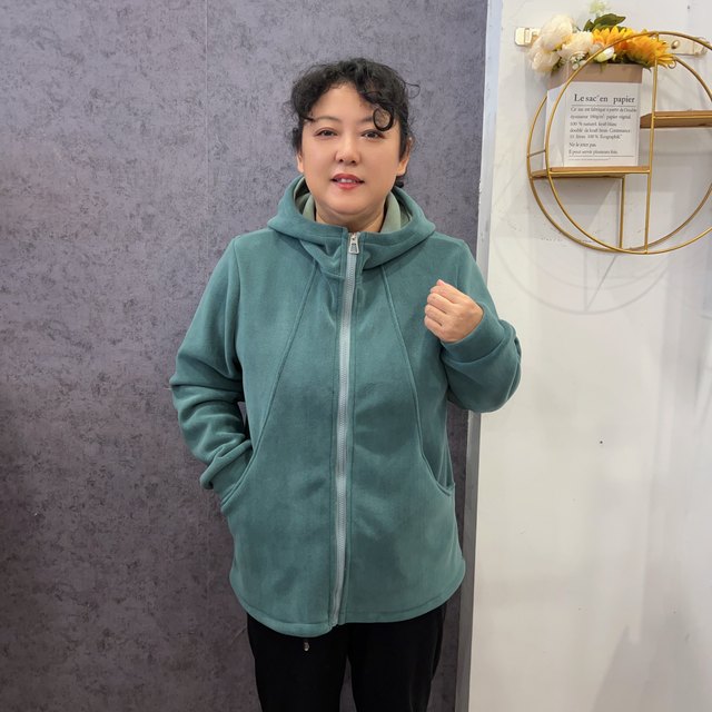 
Contrast color hooded double-sided oreo velvet cardigan jacket for women 2025 large size loose large size middle-aged and elderly mother's wear sweatshirt