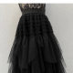 Liban LL668 irregular multi-layer mesh mid-length skirt for women in spring and autumn commuting black skirt soft cake skirt