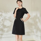 Luoyi simple round neck A-line dress for women 2025 summer clothes new commuter waist apricot color short-sleeved skirt 08567