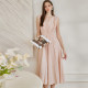 Luoyi elegant V-neck big sling dress 2025 summer new lady light pink pleated sleeveless skirt 10345